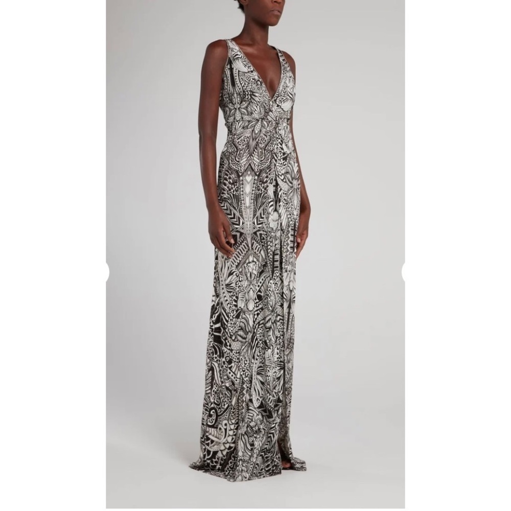 JUST CAVALLI SKETCH FLORAL CUT OUT DRESS